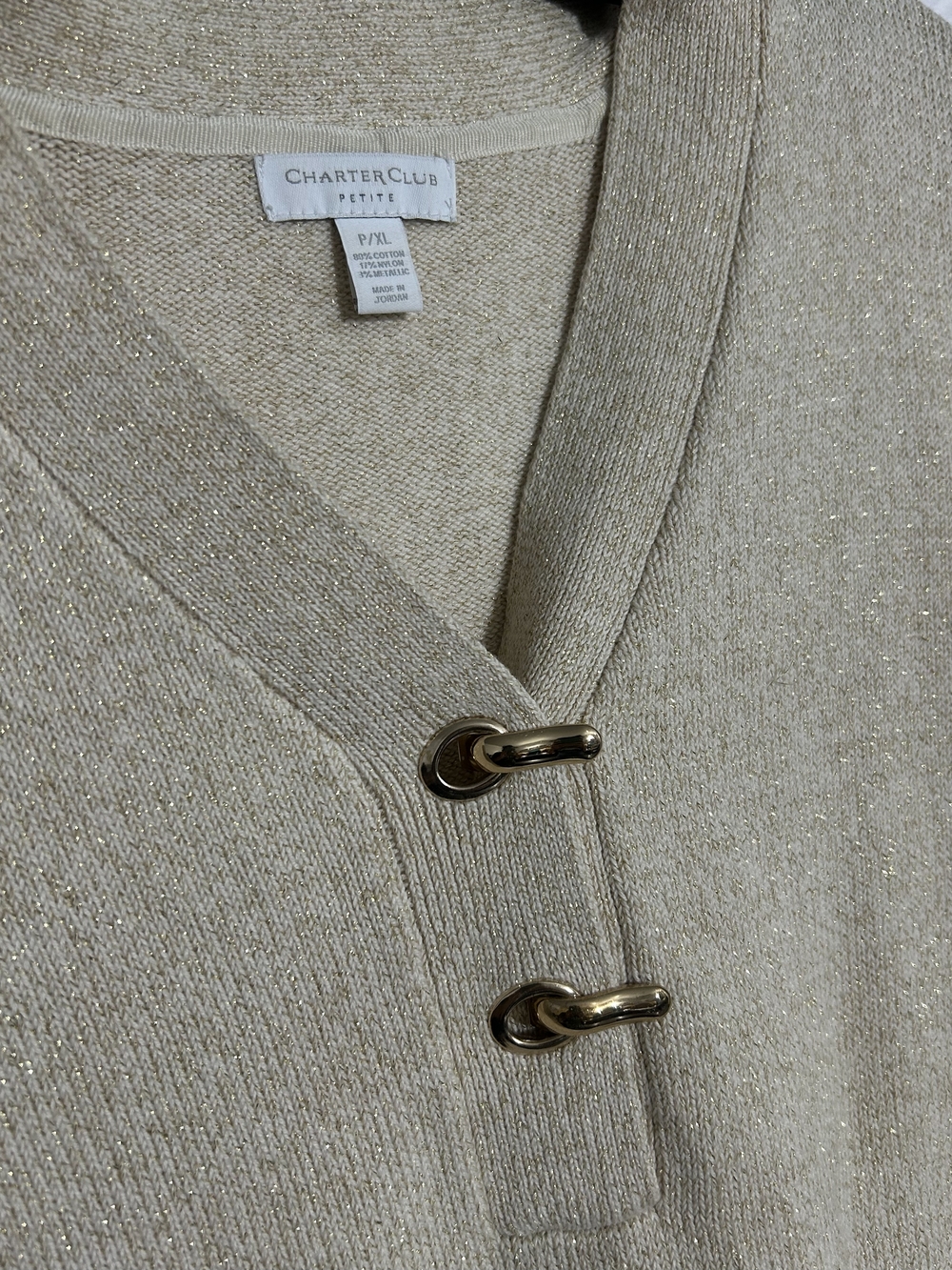 Charter Club Cream Metallic V-Neck Sweater with Toggle Detail - Picture 3 of 3